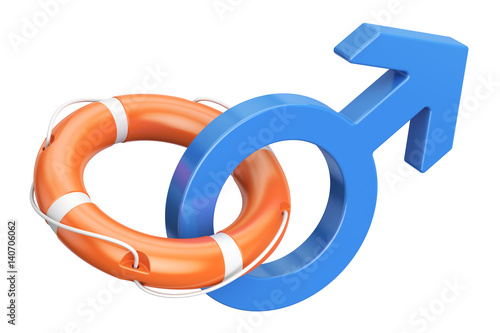Foto Male gender symbol with lifebuoy, support and help for man concept