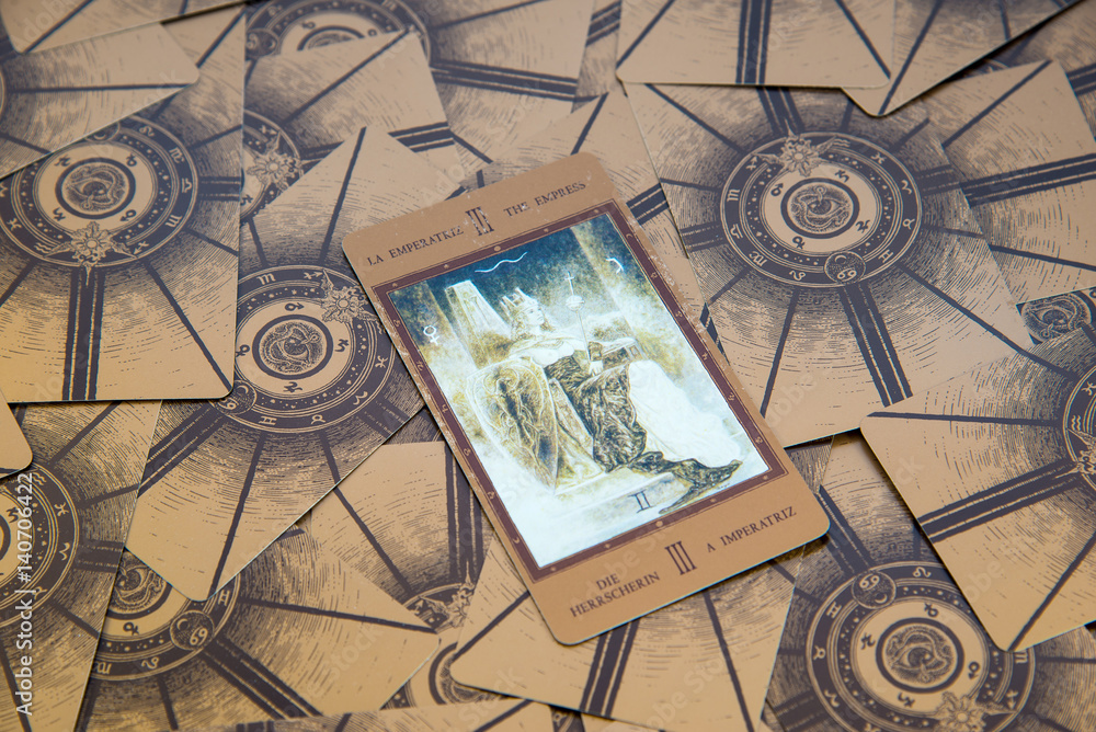 Tarot card The Empress. Labirinth tarot deck. Esoteric background.