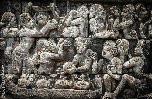 Wall reliefs in Borobudur temple