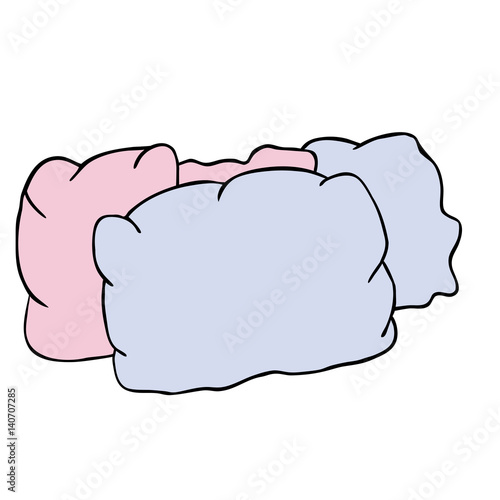 Vector pile of pillows drawn in line art and coloured with blue and rose. Symbol for bedtime and sleep. Boys and girls bed