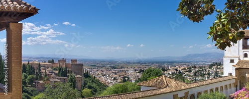 Alhambra in Granada. Panoramic view from the Alhambra over the city of Granada and the Arabian quarter Albaicin.