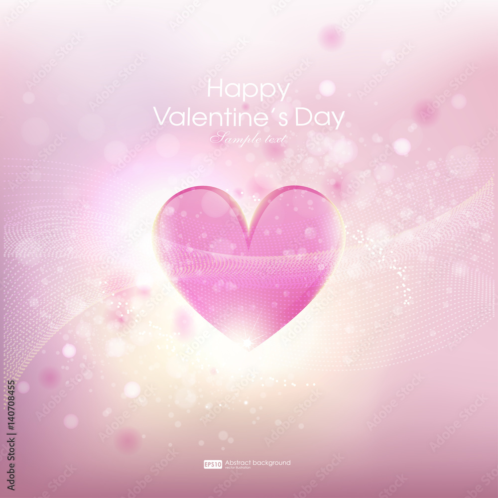 abstract vector background February 14 Valentine's Day. greeting cards with Mother's Day, International Women's Day, wedding. Love Postcard. Pink heart with bokeh