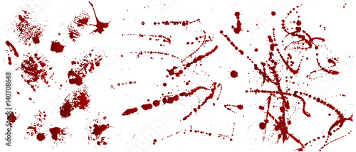 Set of various blood or paint splatters,Vector Set of different blood splashes, drops and trail. Isolated on white background. photo