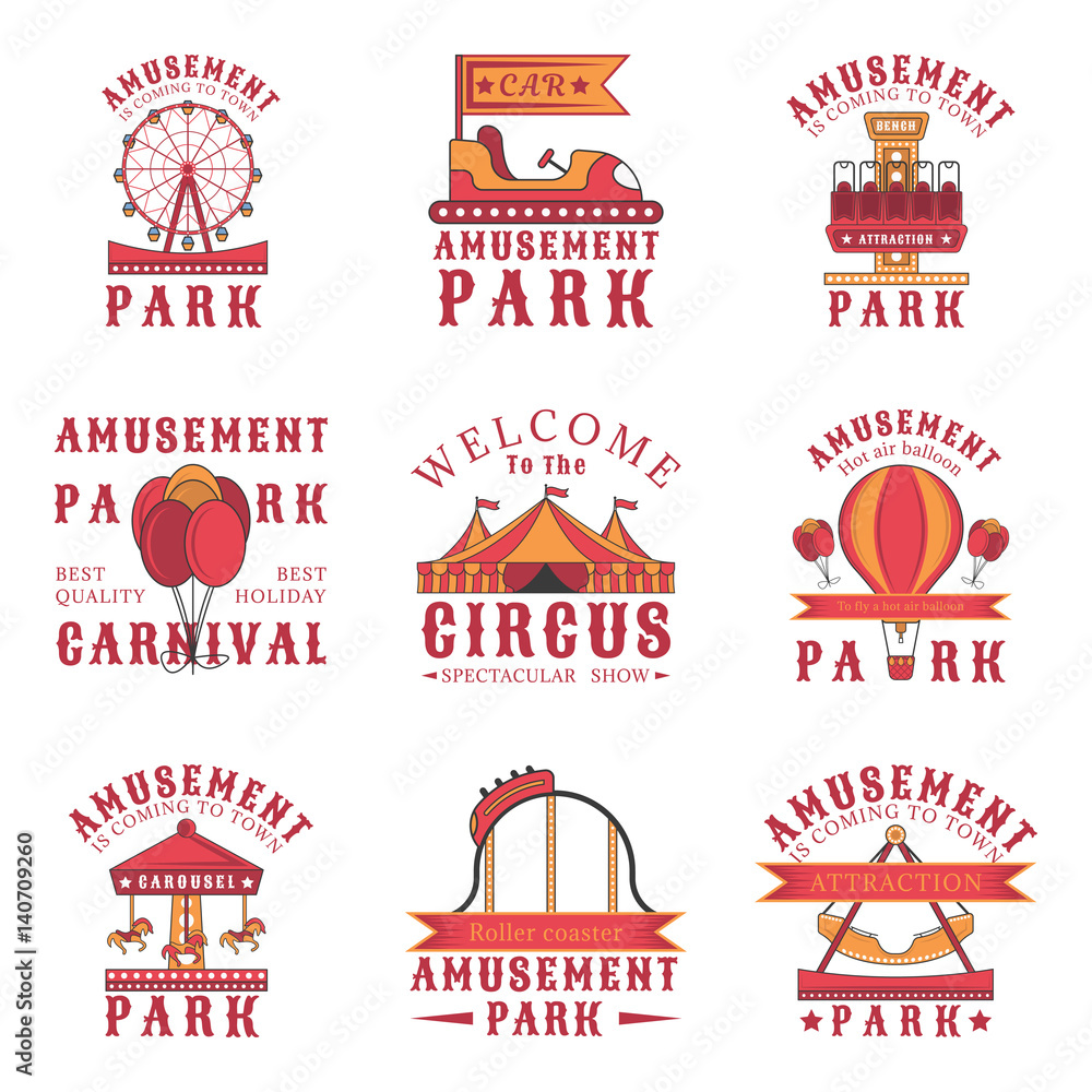 Set Of Amusement Park Logos Stock Vector Adobe Stock david-w-theme-park-logo-designs