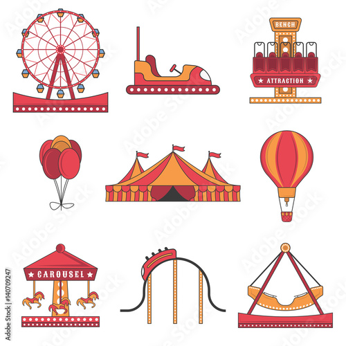 Set of amusement park color icons