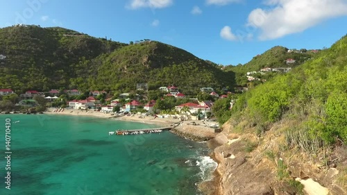 Aerial beautiful Caribbean Sea and houses 