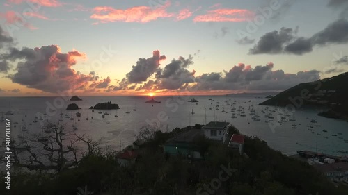 Aerial beautiful Caribbean sunset lighthouse freedom summer 