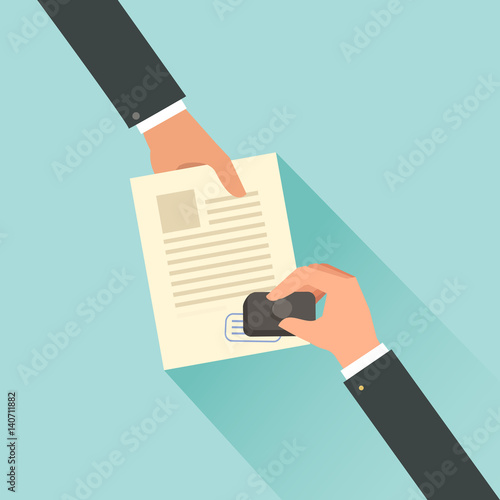 Hand stamping. Notary approving a documents