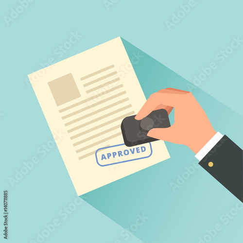 Hand stamping. Notary approving a documents. 