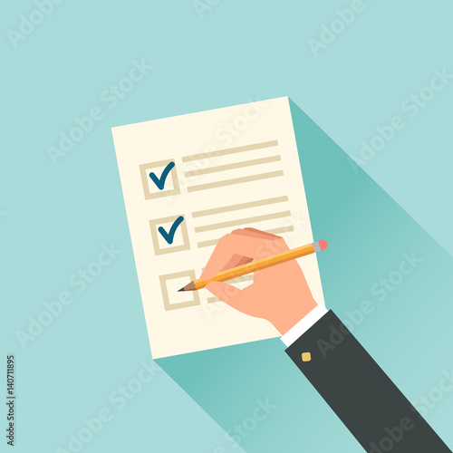 Male hand filling tax form. Vector illustration
