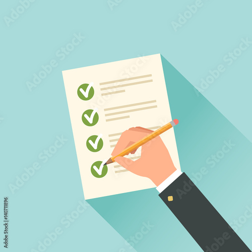 Male hand filling tax form. Vector illustration 