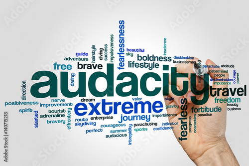 Audacity word cloud concept on grey background photo