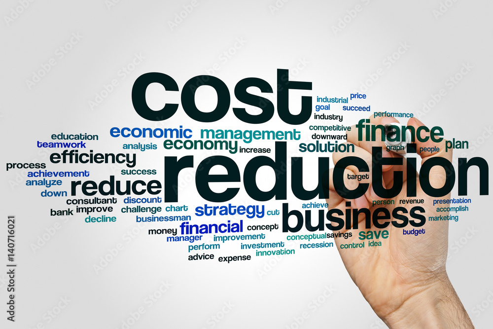 Cost reduction word cloud concept on grey background Cost reduction word cloud concept on grey background