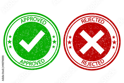Approved, rejected stamp. Vector, isolated.