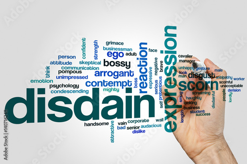 Disdain word cloud concept on grey background