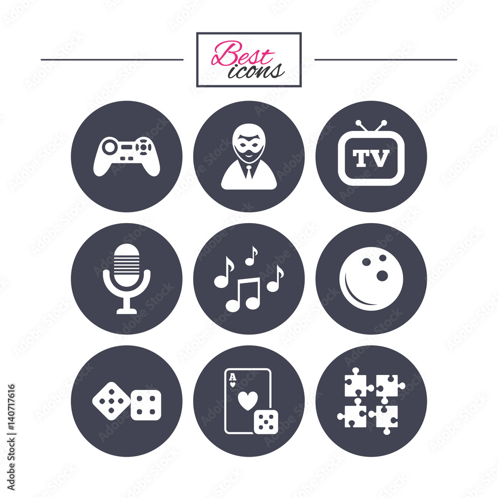 Entertainment icons. Game, bowling and puzzle. Entertainment icons. Game, bowling and puzzle.