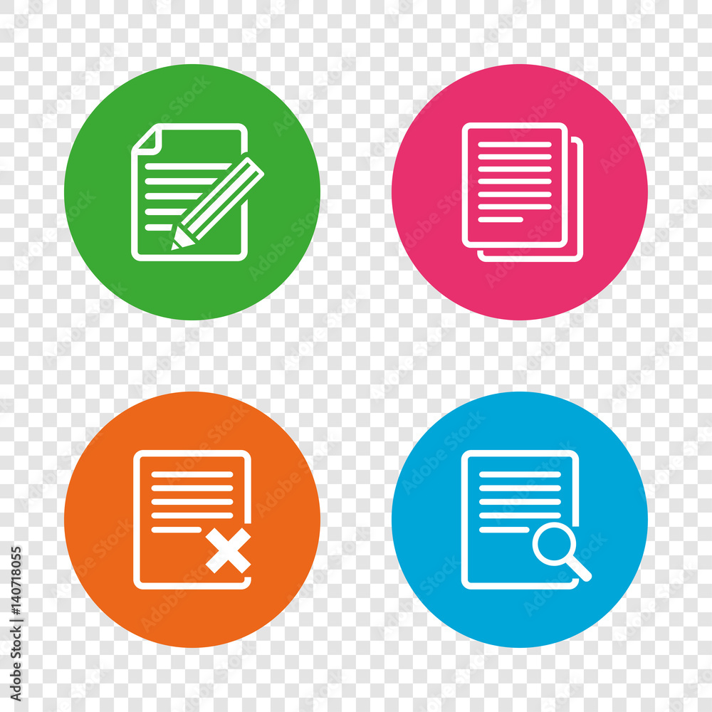 Document icons. Search, delete and edit file. Document icons. Search, delete and edit file.