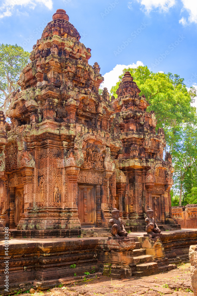 Banteay Srei temple, Siem Reap, Cambodia. It is a 10th-century temple dedicated to the Hindu god Shiva