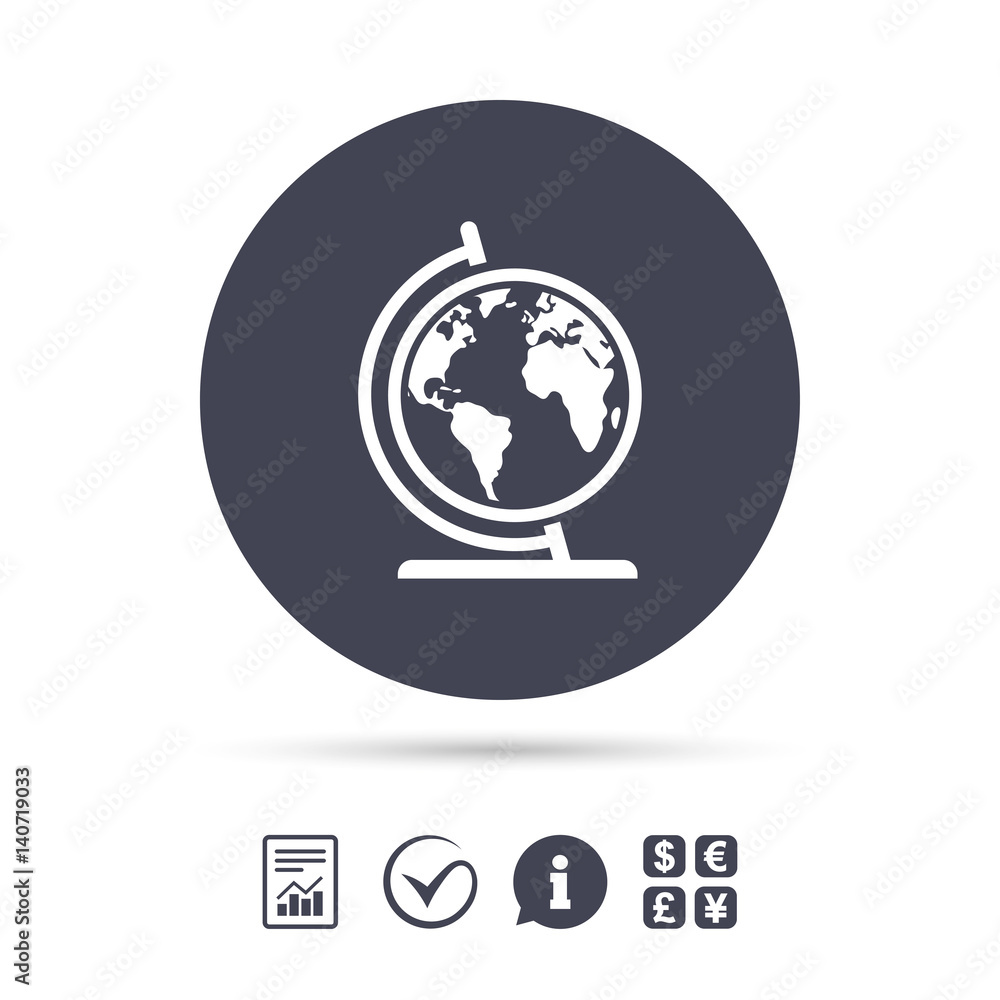 Globe sign icon. World map geography symbol. Globe sign icon. World map geography symbol.