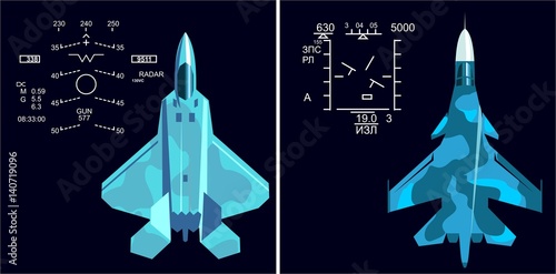 Military jets aircraft f-22 and su-34 HUD