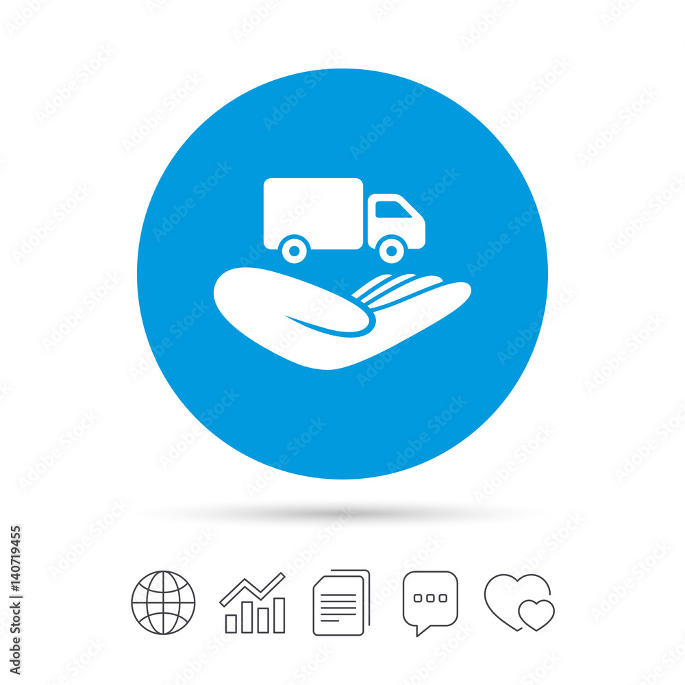 Company vehicles insurance sign. Hand hold truck. Company vehicles insurance sign. Hand hold truck.
