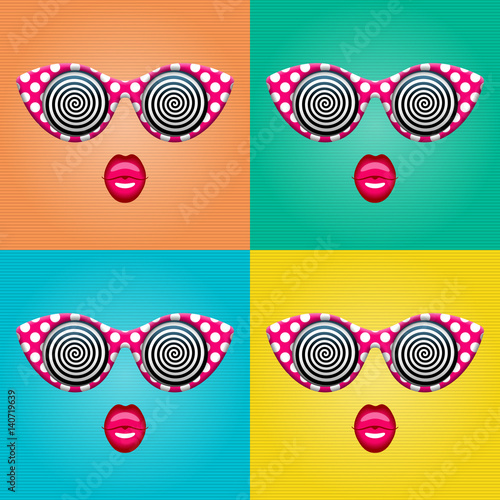 Set of glamorous sunglasses with hypnotic spirals