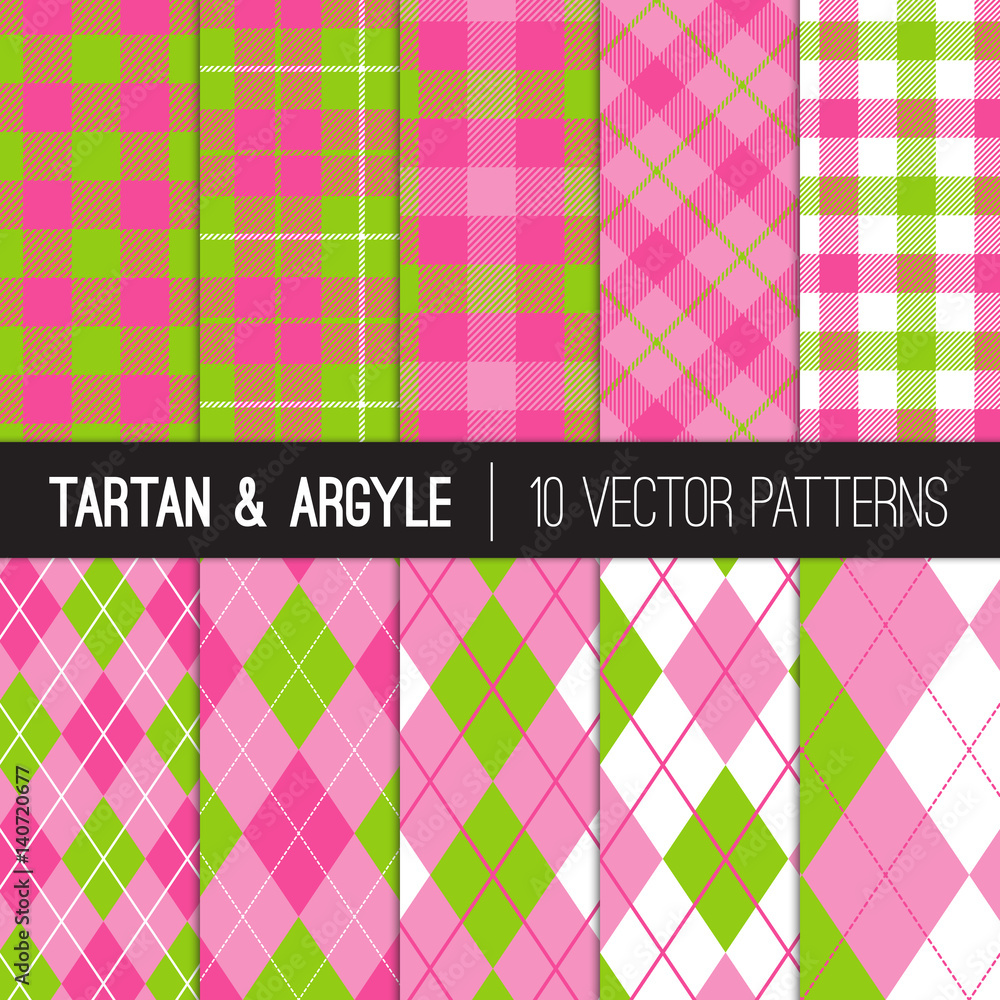 Girly Pink Green Golf Patterns: Argyle, Tartan and Gingham Plaid