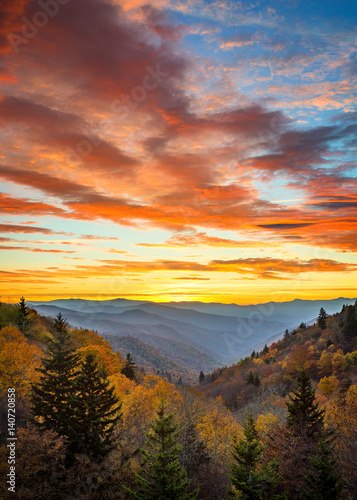 scenic sunrise, great smoky mountains, tennessee