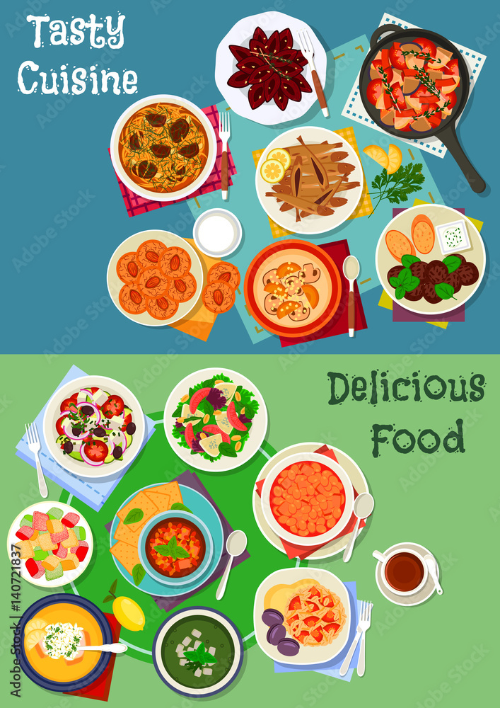 Greek and russian cuisine icon set for menu design Greek and russian cuisine icon set for menu design