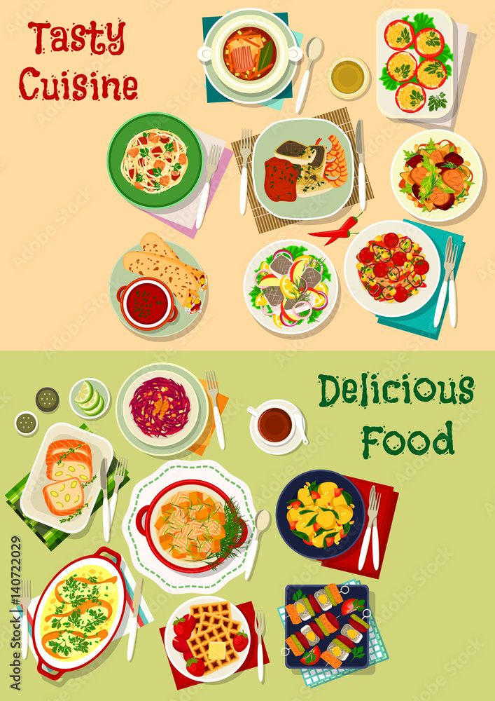 French, mexican, russian cuisine dishes icon set French, mexican, russian cuisine dishes icon set