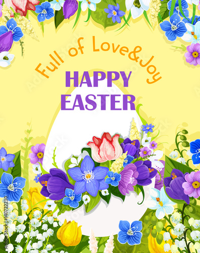 Easter egg paschal flowers vector greeting card