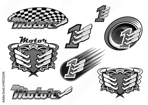 Car or motor racing vector icons