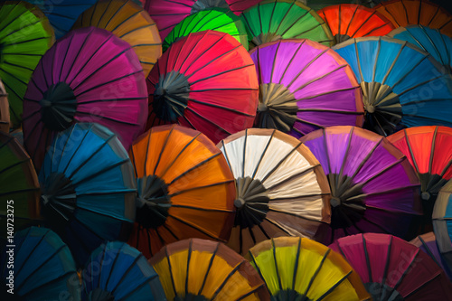 Painting of colorful parasols at Luang Prabang Market