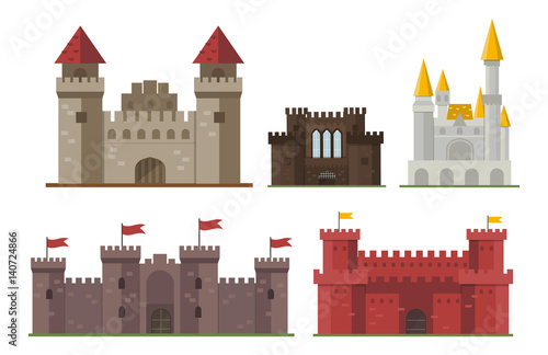 Cartoon fairy tale castle tower icon cute architecture fantasy house fairytale medieval and princess stronghold design fable isolated vector illustration.