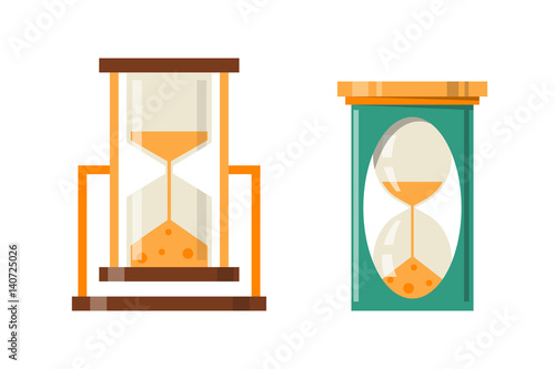 Sandglass icon time flat design history second old object and sand clock hourglass timer hour minute watch countdown flow measure vector illustration.