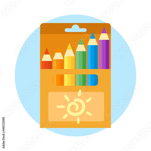 Colored engineering office and pencils vector illustration simple equipment school supplies subject secretarial tools pastel vertical color education sign.