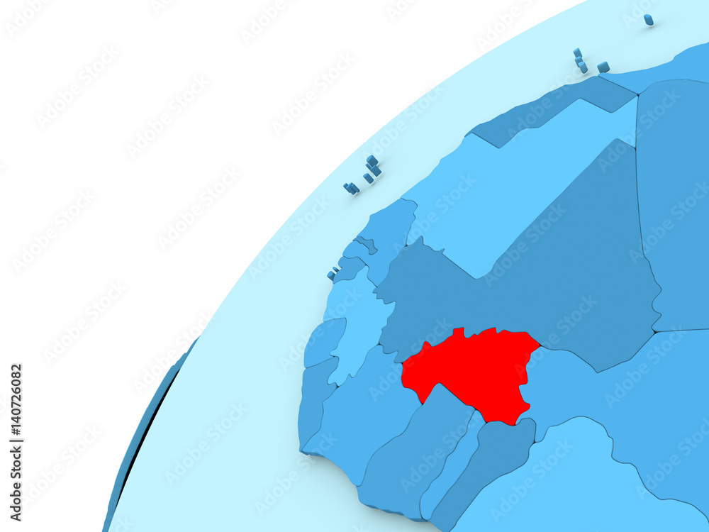Fototapeta premium Burkina Faso in red on blue globe