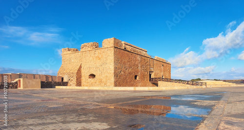 Pafos Harbour Castle in Pathos city on Cyprus, panoramic image