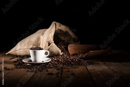 Background of cup of coffee beans