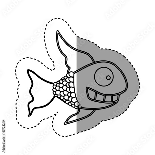silhouette fun fish carucature icon, vector illustration design