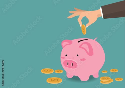Hand putting coin a piggy bank money savings