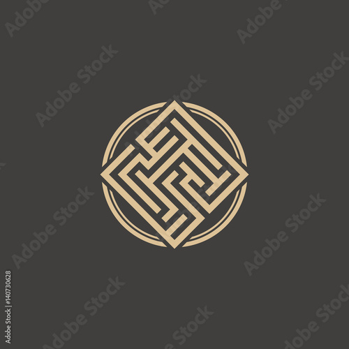 Abstract maze element. Maze emblem. Square ornament. Pattern.