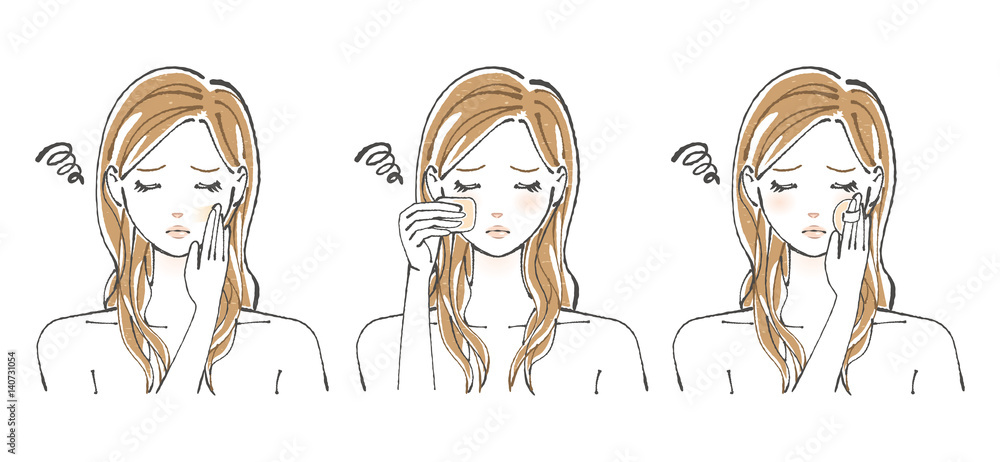 メイクに悩みを抱える若い女性 化粧下地 ファンデーション パウダーに悩みを抱える10代 代の若い女性 Stock Vector Adobe Stock