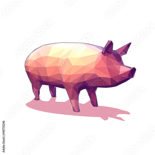  Low poly pig isolated on white BG