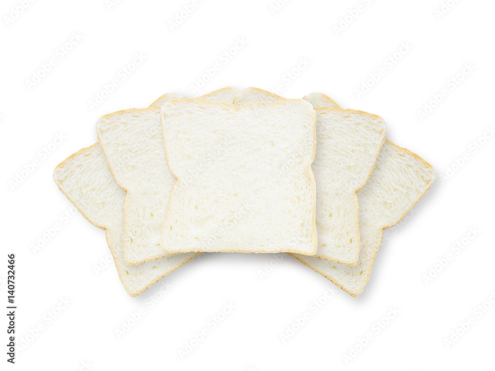 Closeup pile of slice bread for breakfast with shadow isolated on white background Closeup pile of slice bread for breakfast with shadow isolated on white background