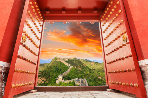 Photography majestic Great Wall of China at sunset