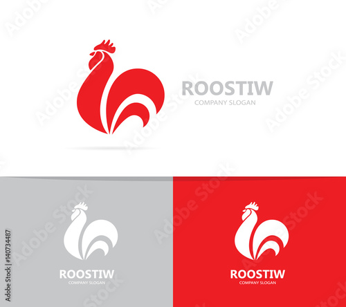 Vector of red fire rooster and cock logo combination. Unique bird and cockerel design element for new year 2017 greeting cards