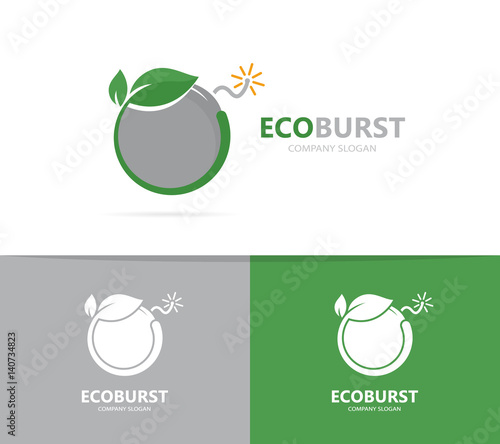 Vector of a bomb and leaf logo combination. Detonate and eco symbol or icon. Unique weapon and natural, organic logotype design template.