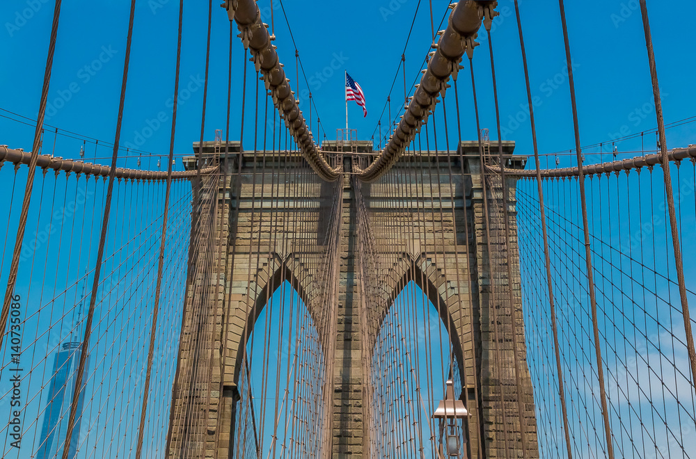 Fototapeta premium Close up view of the Brooklyn Bridge in New York NY