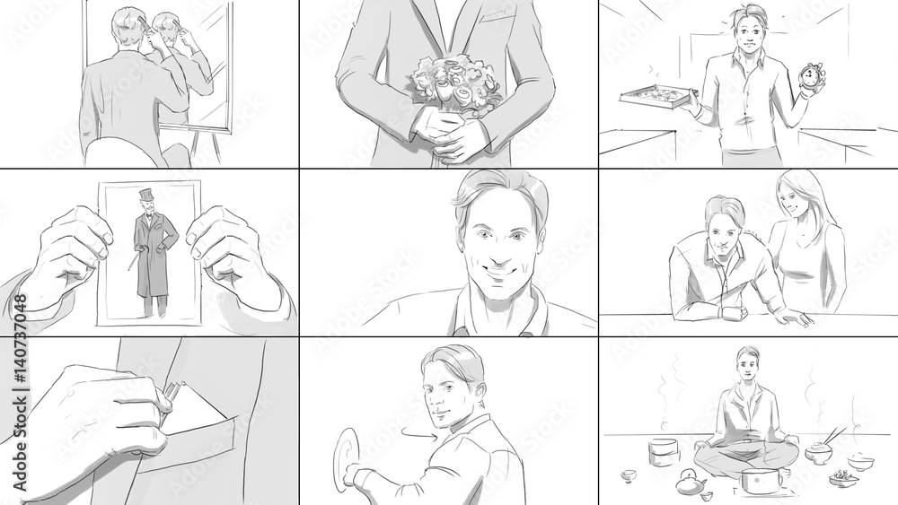 Different situations with a young man storyboard
